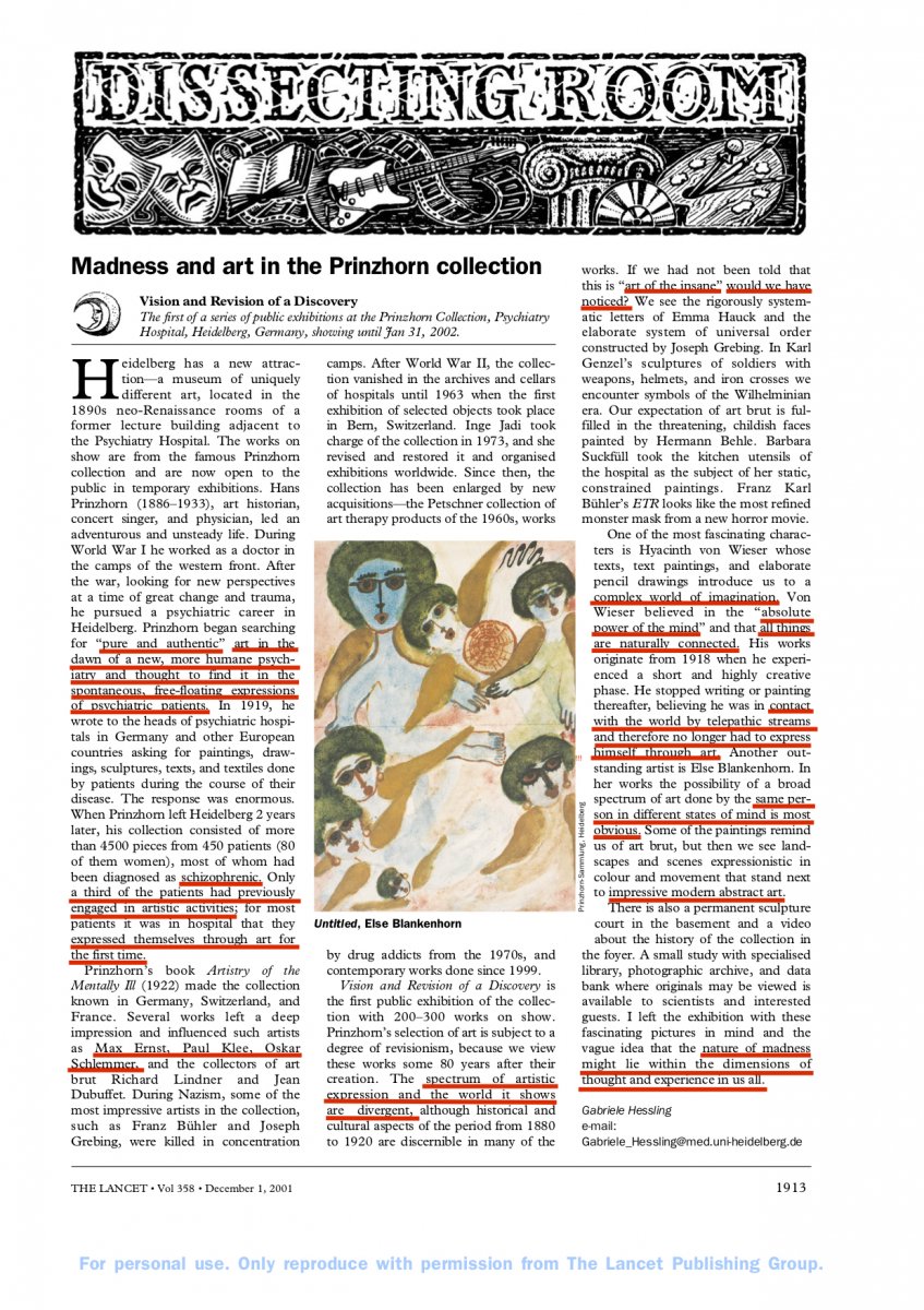 Madness and art in the Prinzhorn collection. 2001. The Lancet, 358(9296), pp. 1913..jpg